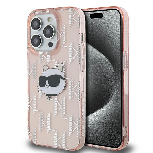 Futrola za Apple iPhone 14 Pro, Karl Lagerfeld, IML Luxury Monogram Choupette's Head, Roze