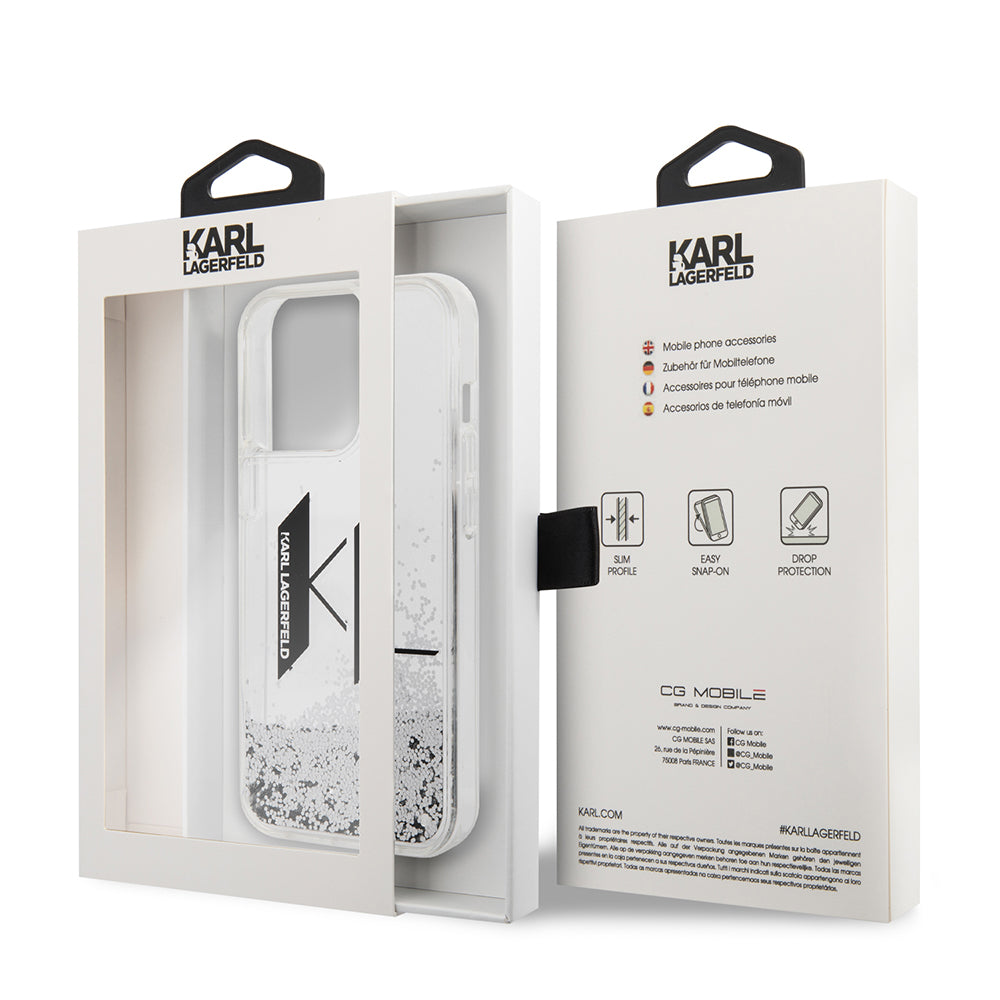 Futrola za Apple iPhone 14 Pro, Karl Lagerfeld, Liquid Glitter Big KL, Srebrna