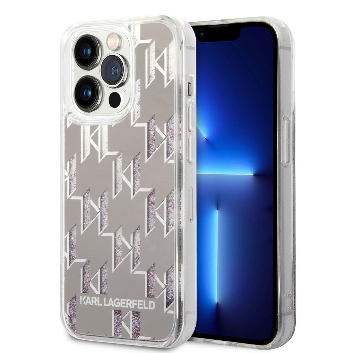 Futrola za Apple iPhone 14 Pro, Karl Lagerfeld, Liquid Glitter Monogram, Srebrna
