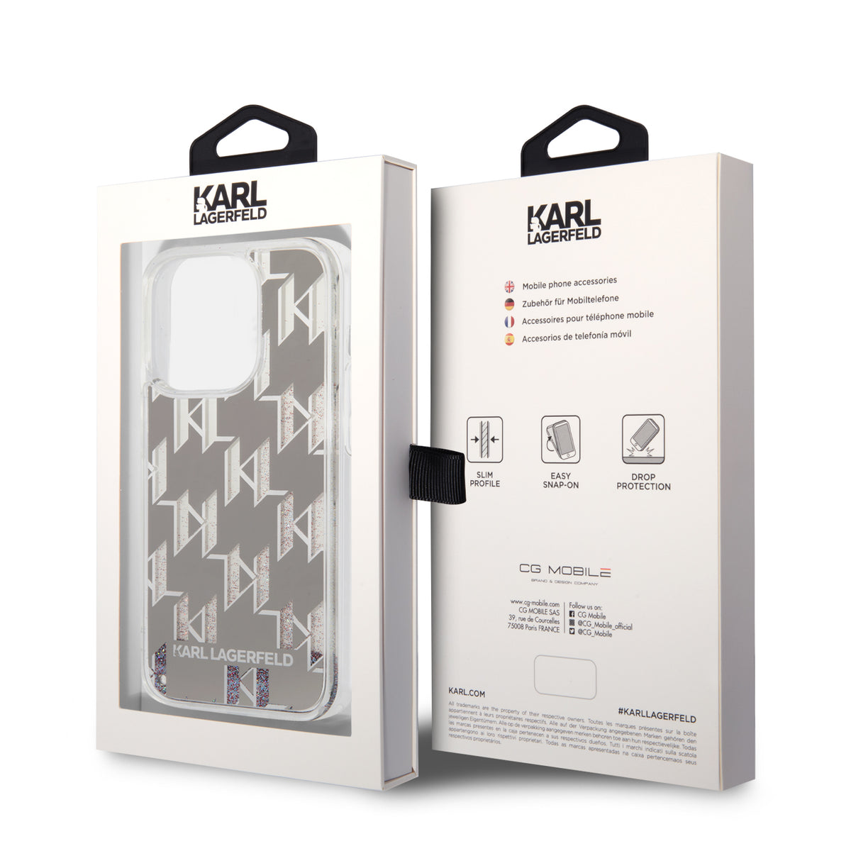 Futrola za Apple iPhone 14 Pro, Karl Lagerfeld, Liquid Glitter Monogram, Srebrna