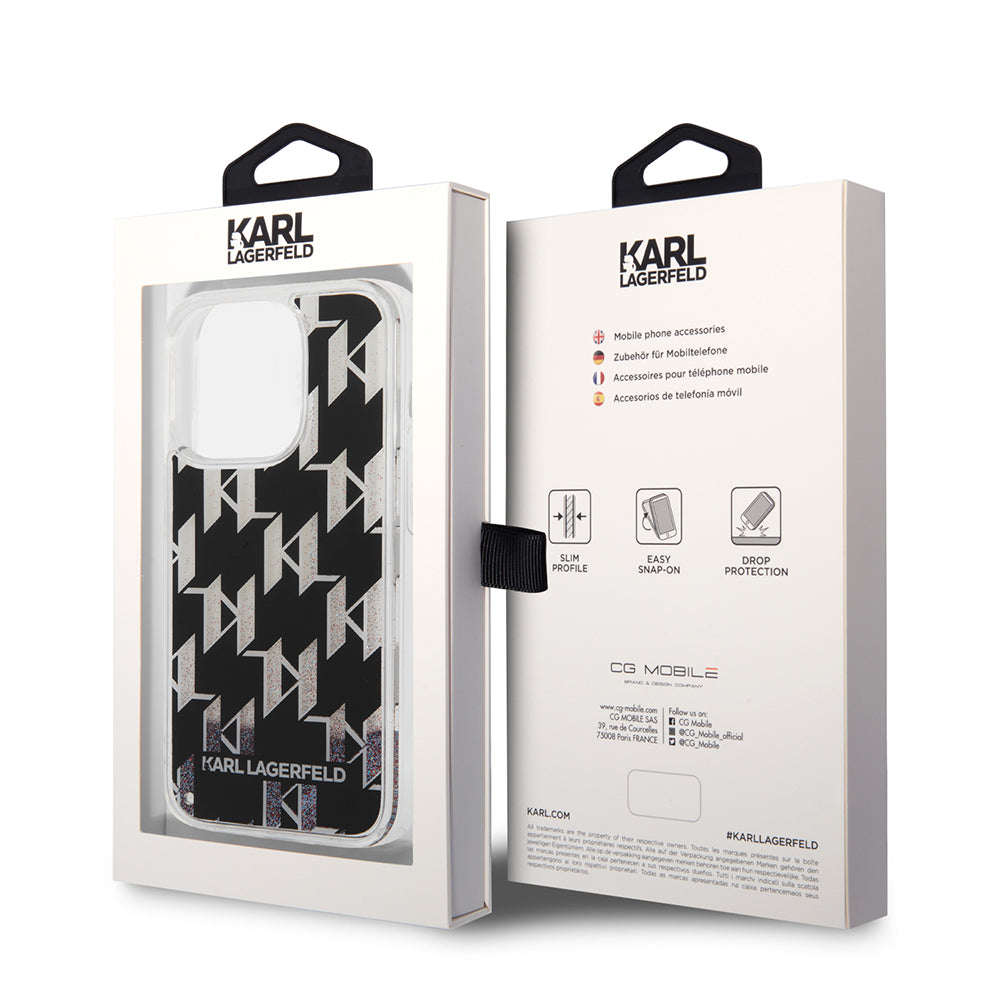 Futrola za Apple iPhone 14 Pro, Karl Lagerfeld, Liquid Glitter Monogram, Crna