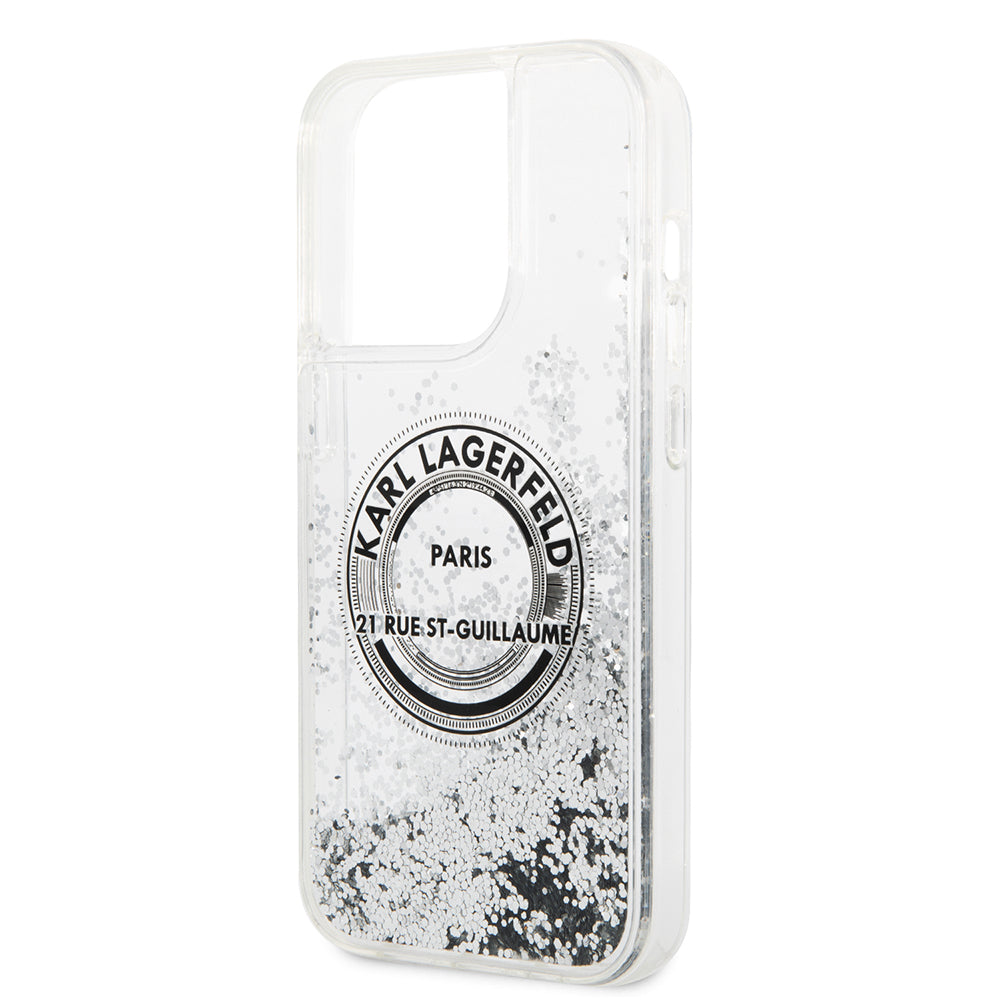 Futrola za Apple iPhone 14 Pro, Karl Lagerfeld, Liquid Glitter RSG, Srebrna