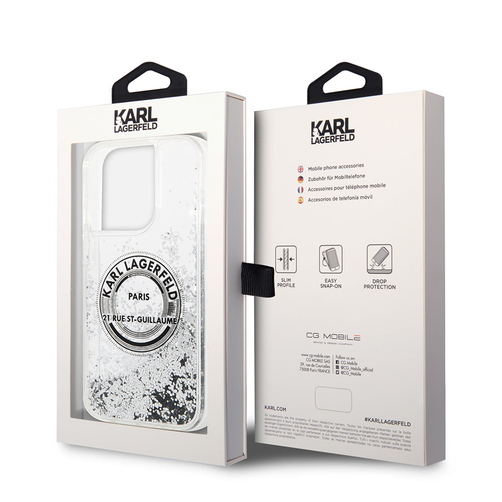 Futrola za Apple iPhone 14 Pro, Karl Lagerfeld, Liquid Glitter RSG, Srebrna