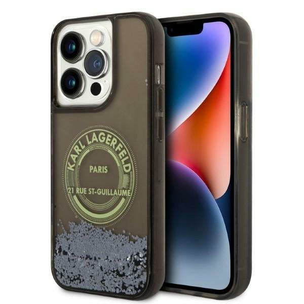 Futrola za Apple iPhone 14 Pro, Karl Lagerfeld, Liquid Glitter RSG, Crna