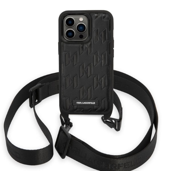 Futrola za Apple iPhone 14 Pro, Karl Lagerfeld, Monogram Plaque Logo with Strap, Crna