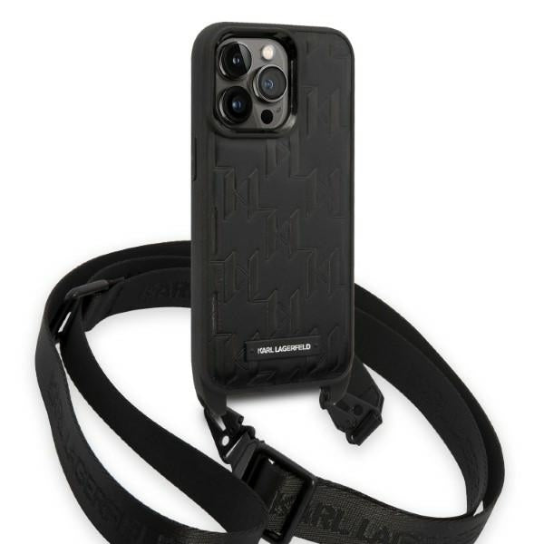 Futrola za Apple iPhone 14 Pro, Karl Lagerfeld, Monogram Plaque Logo with Strap, Crna