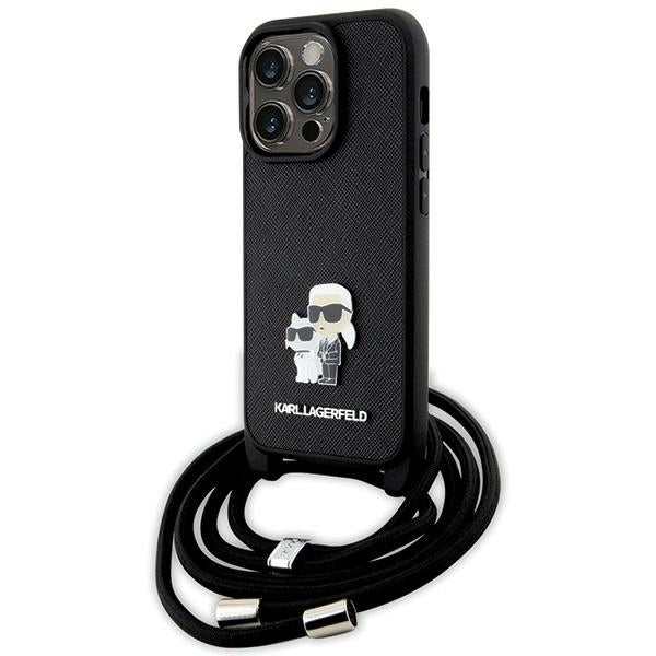 Futrola za Apple iPhone 14 Pro, Karl Lagerfeld, Saffiano Crossbody Metal Pin Karl & Choupette, Crna