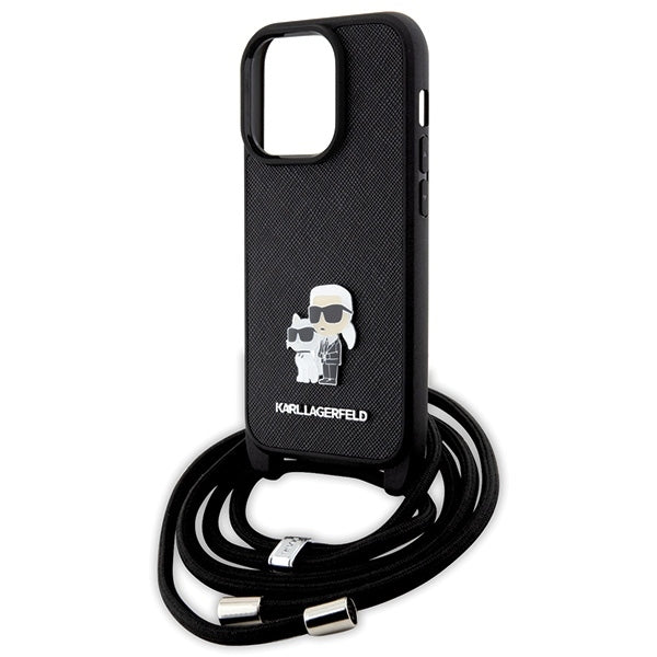 Futrola za Apple iPhone 14 Pro, Karl Lagerfeld, Saffiano Crossbody Metal Pin Karl & Choupette, Crna