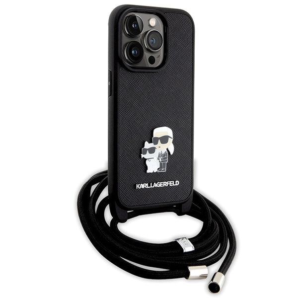 Futrola za Apple iPhone 14 Pro, Karl Lagerfeld, Saffiano Crossbody Metal Pin Karl & Choupette, Crna