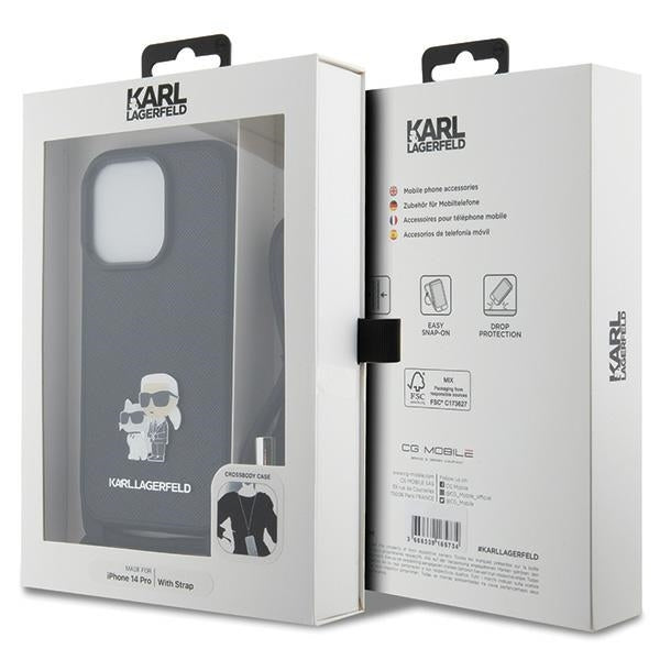 Futrola za Apple iPhone 14 Pro, Karl Lagerfeld, Saffiano Crossbody Metal Pin Karl & Choupette, Crna