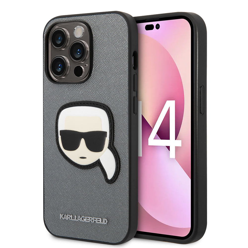 Futrola za Apple iPhone 14 Pro, Karl Lagerfeld, Saffiano Karl's Head, Srebrna