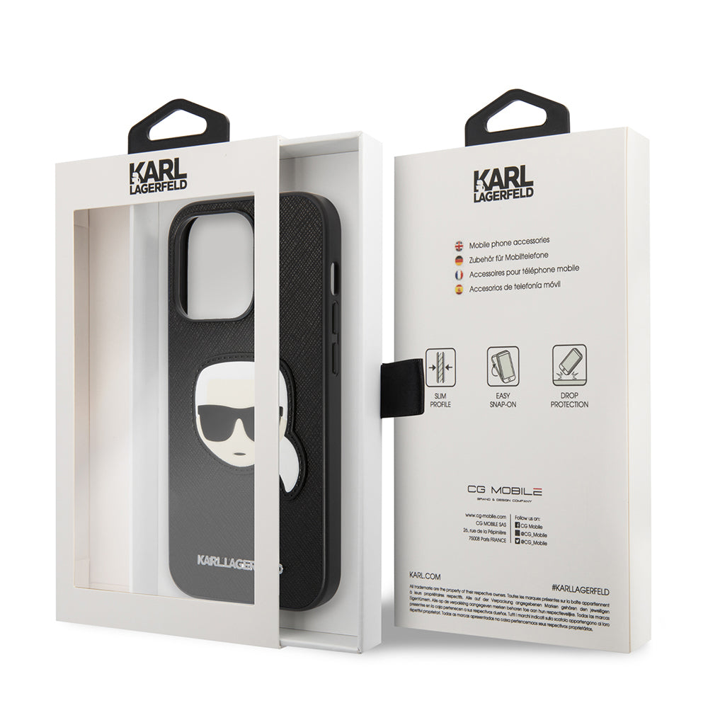 Futrola za Apple iPhone 14 Pro, Karl Lagerfeld, Saffiano Karl's Head, Crna
