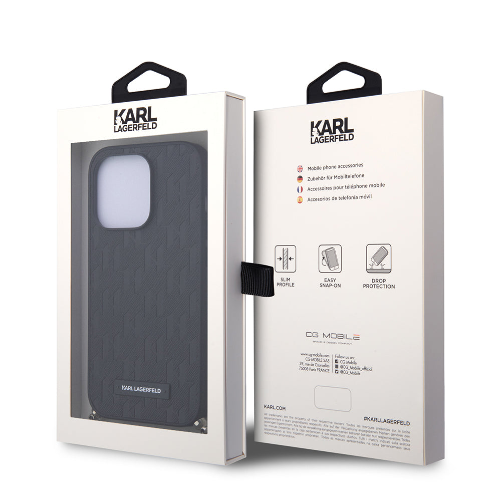 Futrola za Apple iPhone 14 Pro, Karl Lagerfeld, Saffiano Monogram Chain, Crna