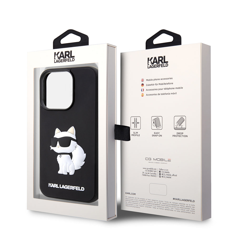 Futrola za Apple iPhone 14 Pro Max, Karl Lagerfeld, 3D Rubber Choupette, Crna