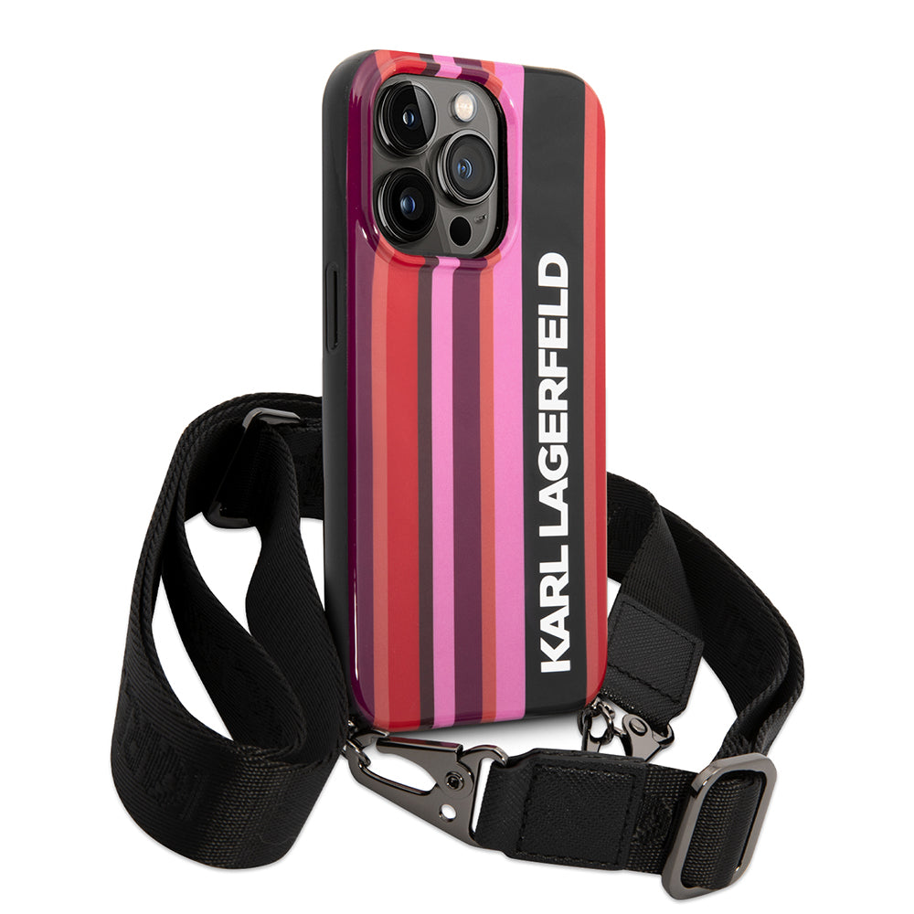 Futrola za Apple iPhone 14 Pro Max, Karl Lagerfeld, Color Stripes with Strap, Roze