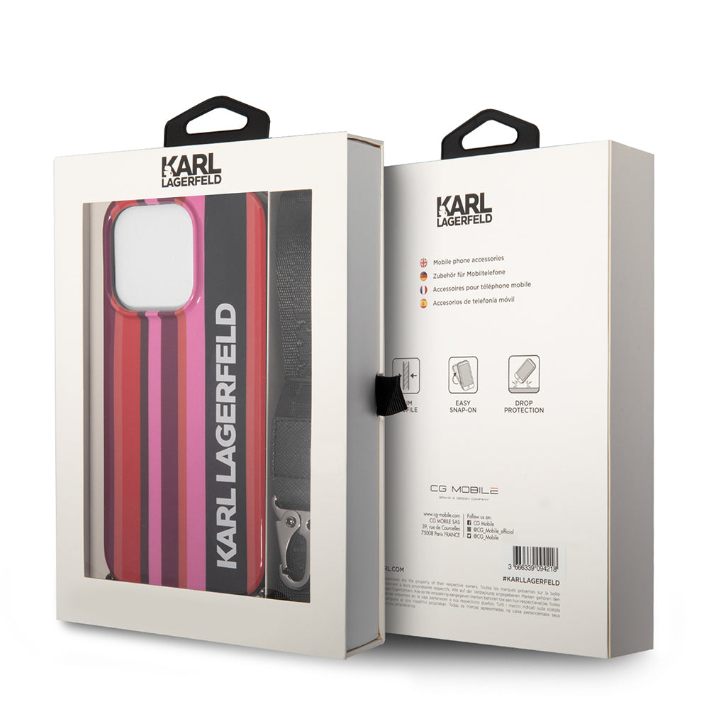 Futrola za Apple iPhone 14 Pro Max, Karl Lagerfeld, Color Stripes with Strap, Roze