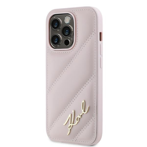 Futrola za Apple iPhone 14 Pro Max, Karl Lagerfeld, Diagonal Quilted Script, Roze