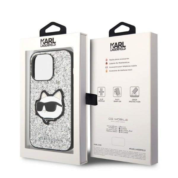 Futrola za Apple iPhone 14 Pro Max, Karl Lagerfeld, Glitter Choupette Patch, Srebrna