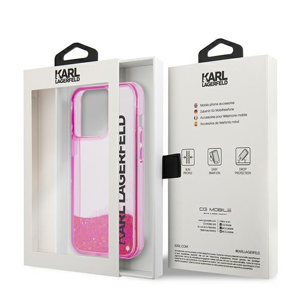 Futrola za Apple iPhone 14 Pro Max, Karl Lagerfeld, Liquid Glitter KL Logo, Roze
