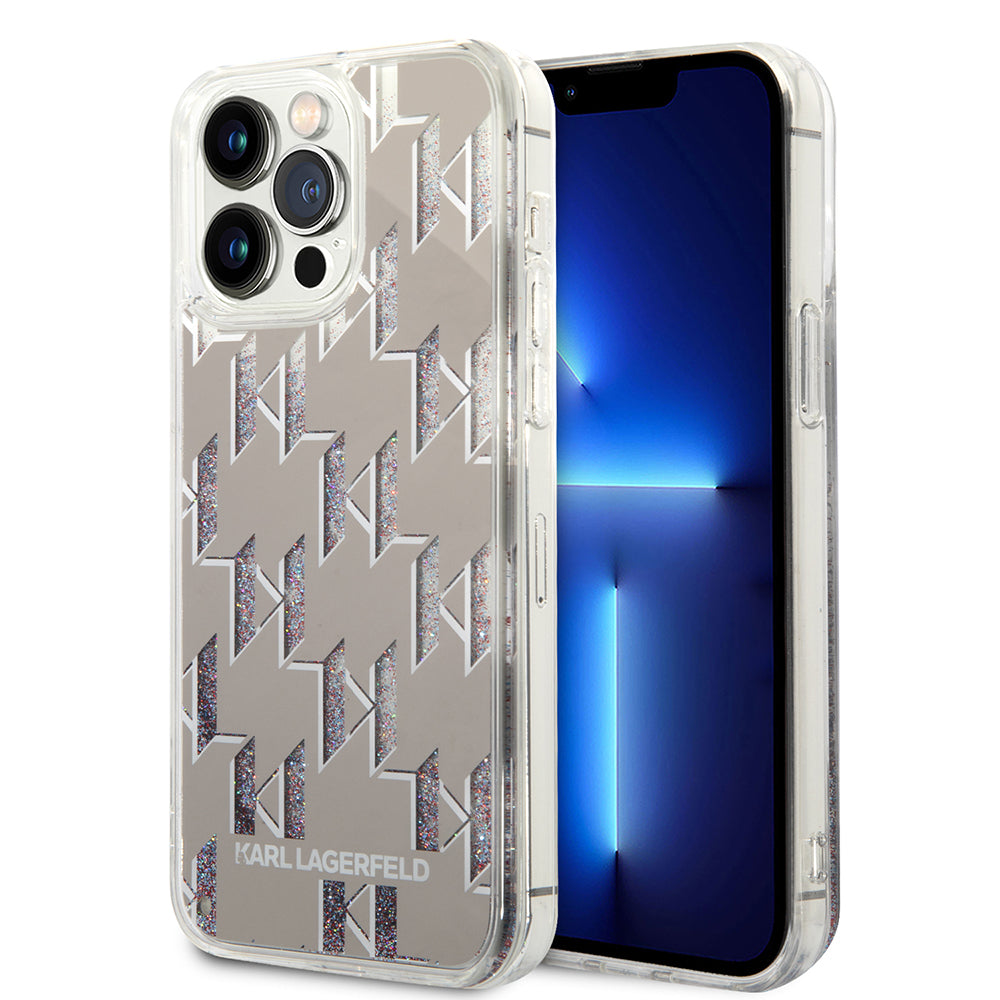 Futrola za Apple iPhone 14 Pro Max, Karl Lagerfeld, Liquid Glitter Monogram, Srebrna