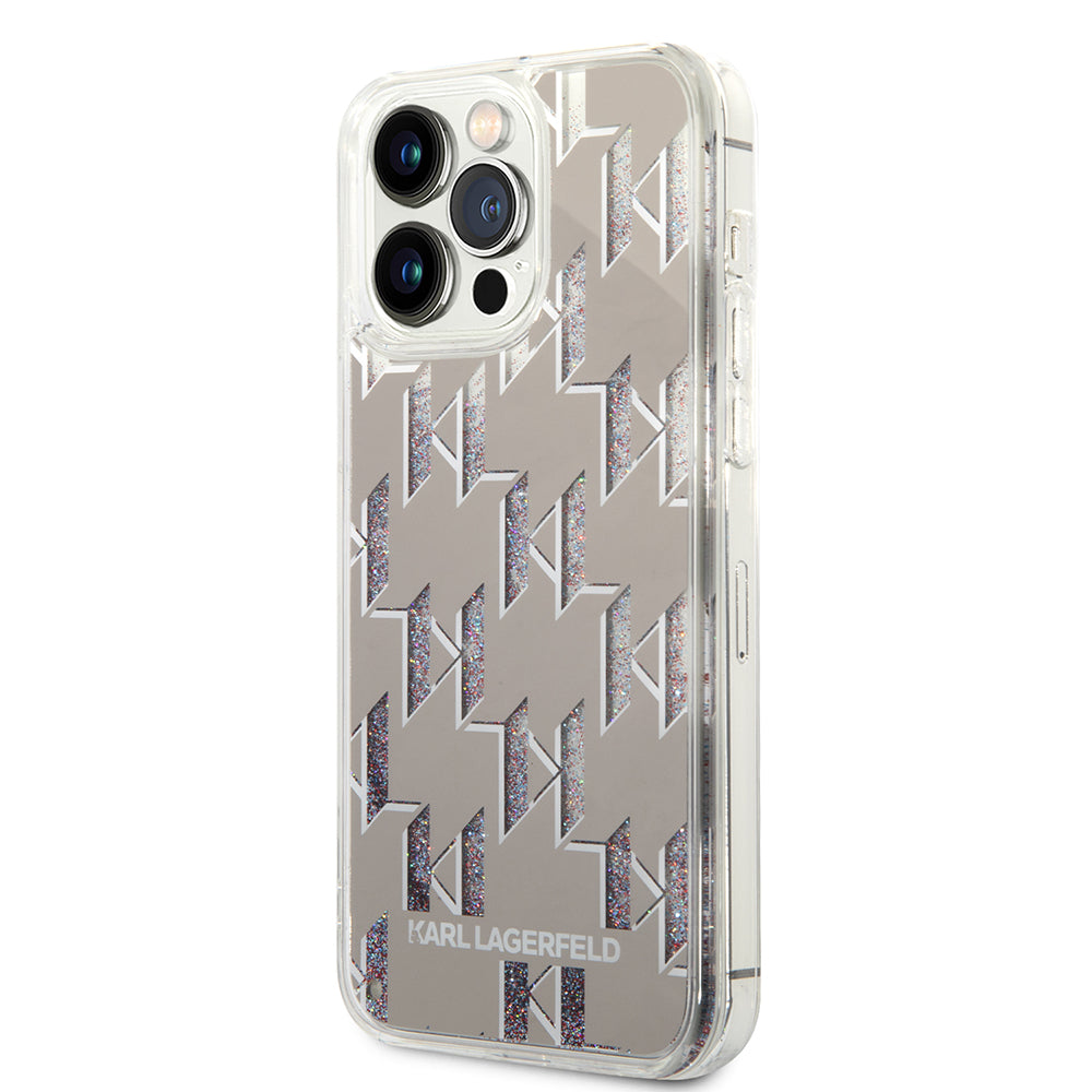 Futrola za Apple iPhone 14 Pro Max, Karl Lagerfeld, Liquid Glitter Monogram, Srebrna