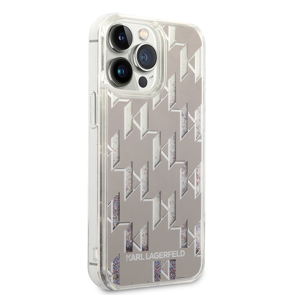 Futrola za Apple iPhone 14 Pro Max, Karl Lagerfeld, Liquid Glitter Monogram, Srebrna