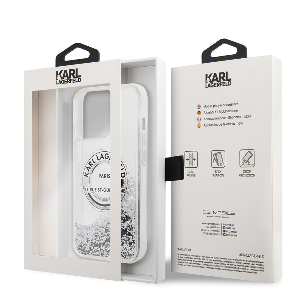 Futrola za Apple iPhone 14 Pro Max, Karl Lagerfeld, Liquid Glitter RSG, Srebrna