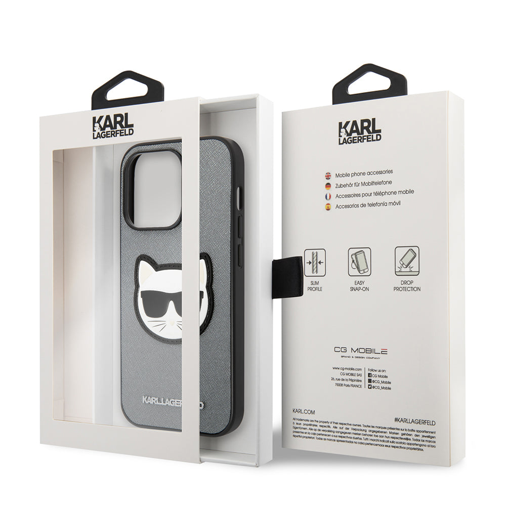 Futrola za Apple iPhone 14 Pro Max, Karl Lagerfeld, Saffiano Choupette's Head, Srebrna