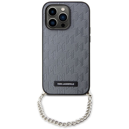 Futrola za Apple iPhone 14 Pro Max, Karl Lagerfeld, Saffiano Monogram Chain, Srebrna