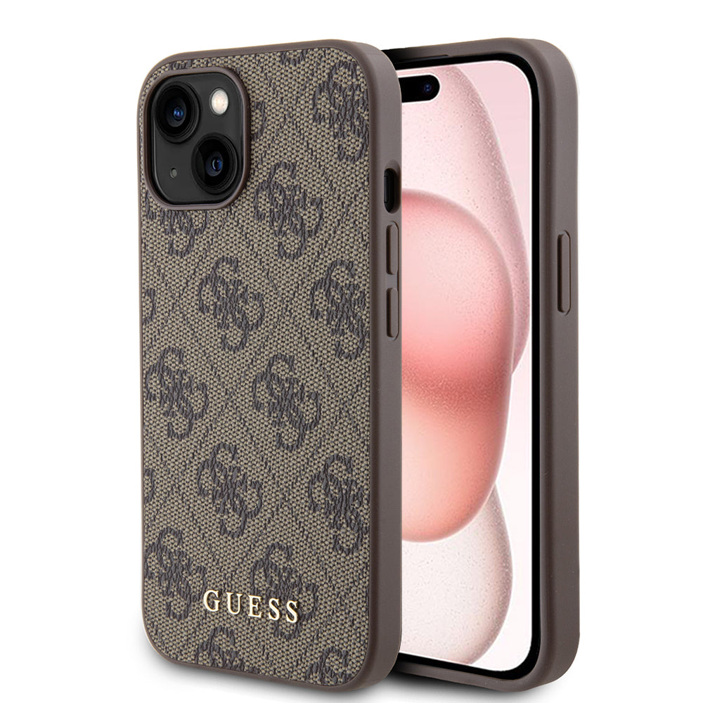Futrola za Apple iPhone 15, Guess, 4G Metal Gold Logo, Braon