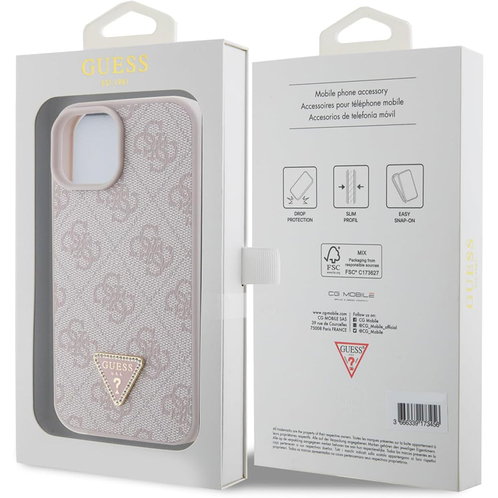 Futrola za Apple iPhone 15, Guess, 4G Triangle Strass, Roze