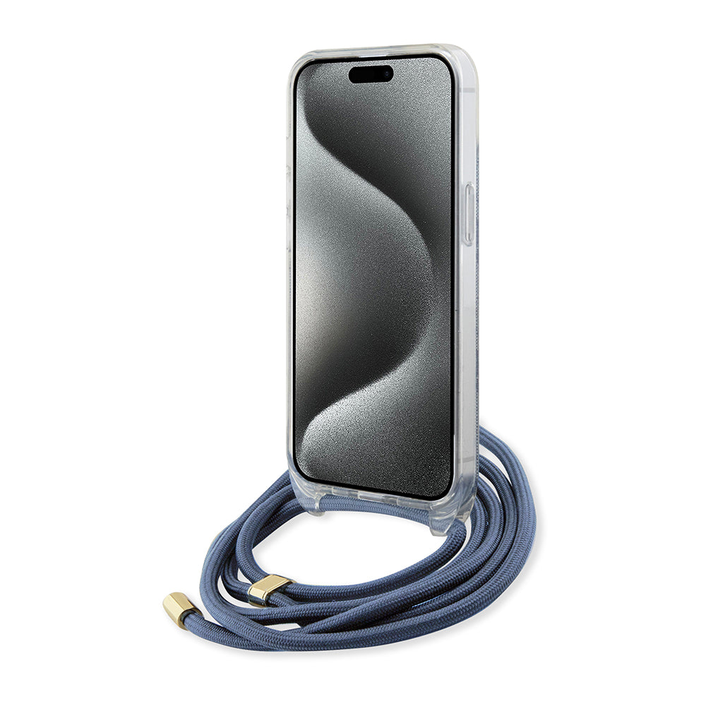 Futrola za Apple iPhone 15, Guess, Crossbody Cord 4G Print, Plava
