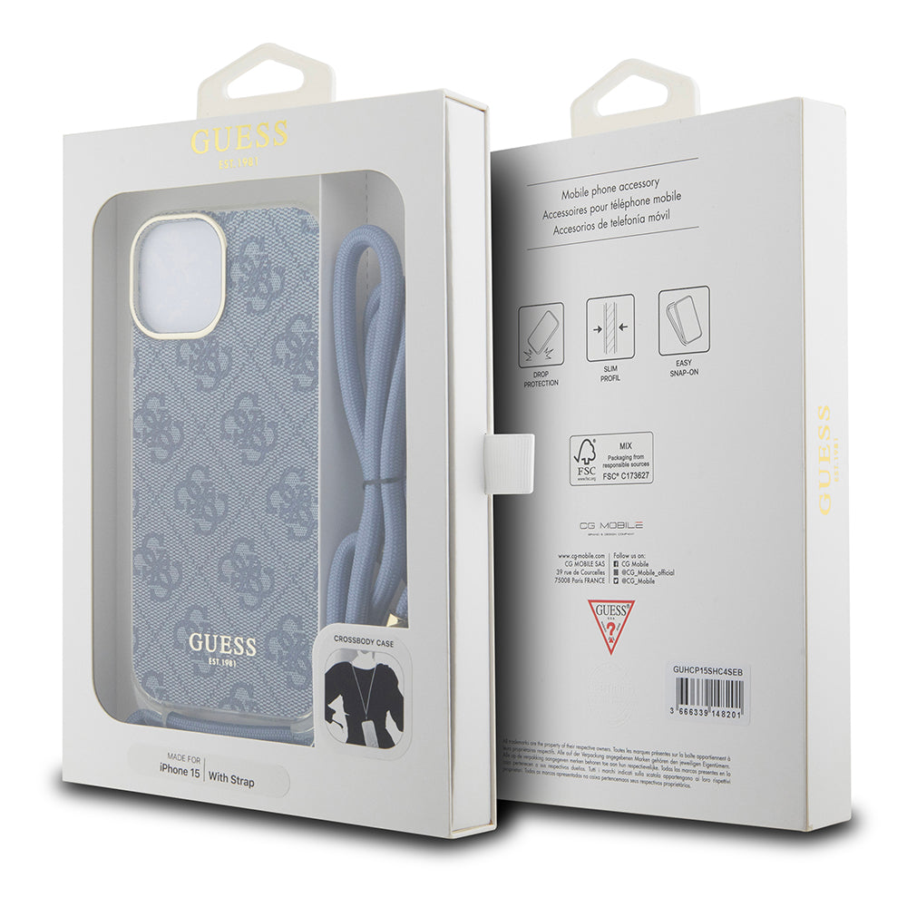 Futrola za Apple iPhone 15, Guess, Crossbody Cord 4G Print, Plava