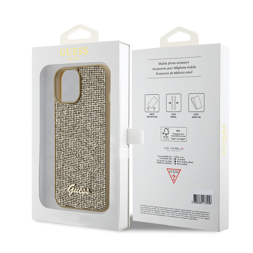 Futrola za Apple iPhone 15, Guess, Disco Metal Script, Zlatna