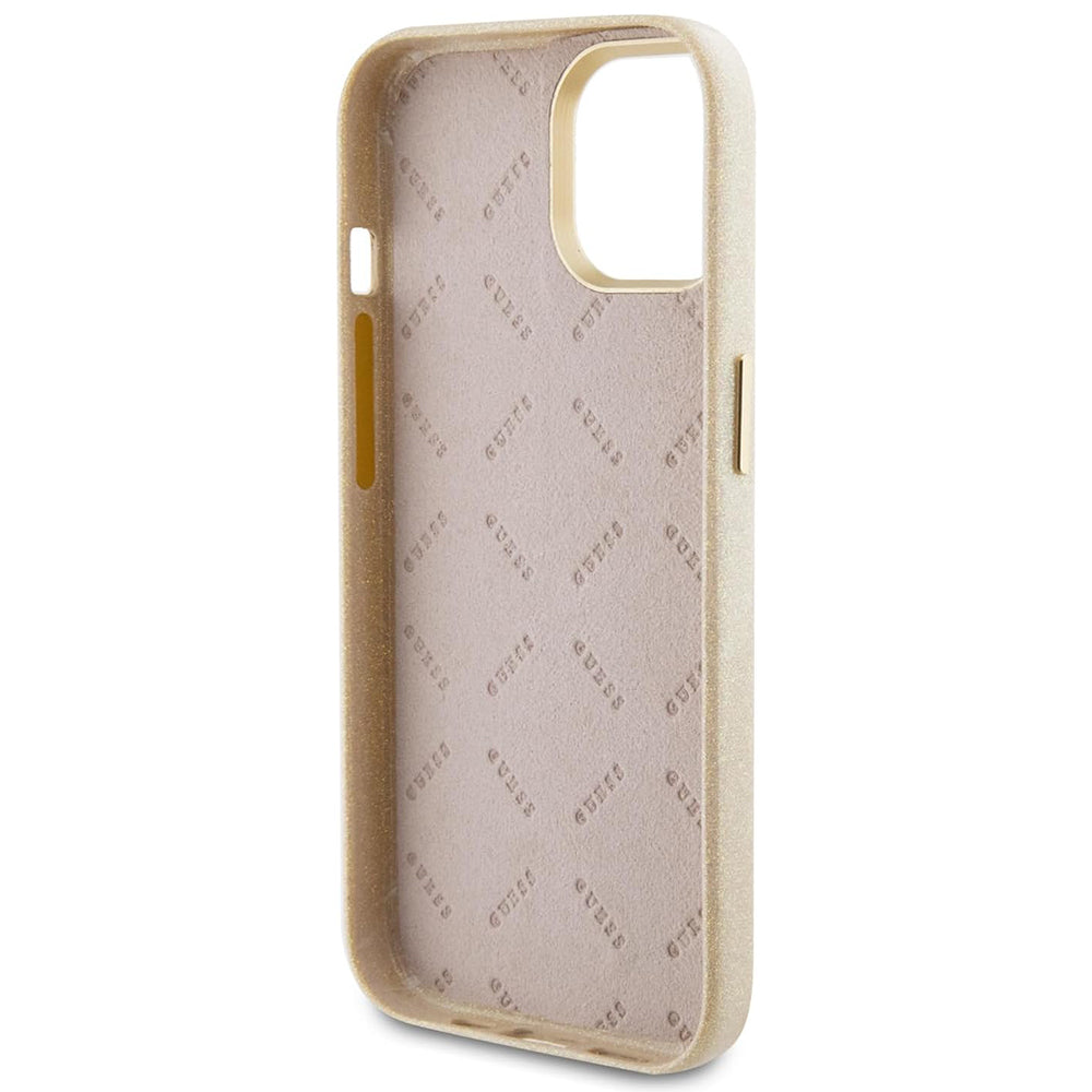 Futrola za Apple iPhone 15, Guess, Glitter Glossy Script, Bež