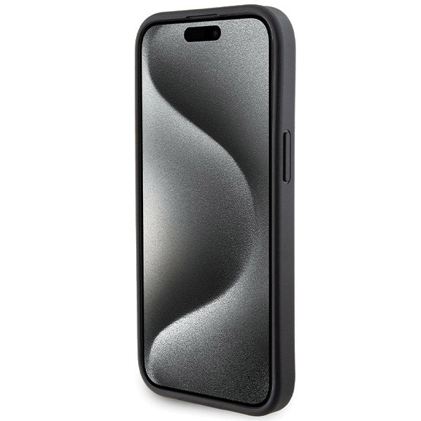 Futrola za Apple iPhone 15, Guess, Grip Stand 4G Saffiano Strass, Crna