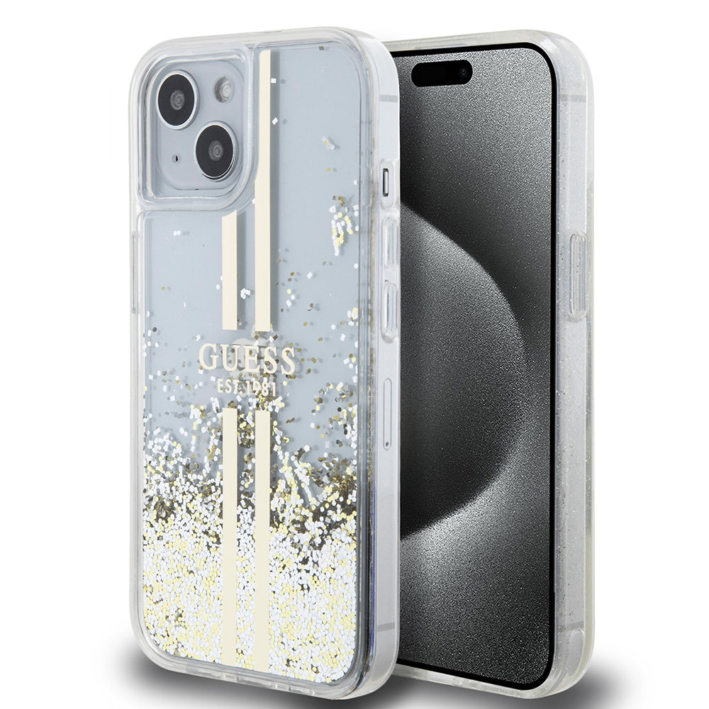 Futrola za Apple iPhone 15, Guess, Liquid Glitter Gold Stripes, Transparentna