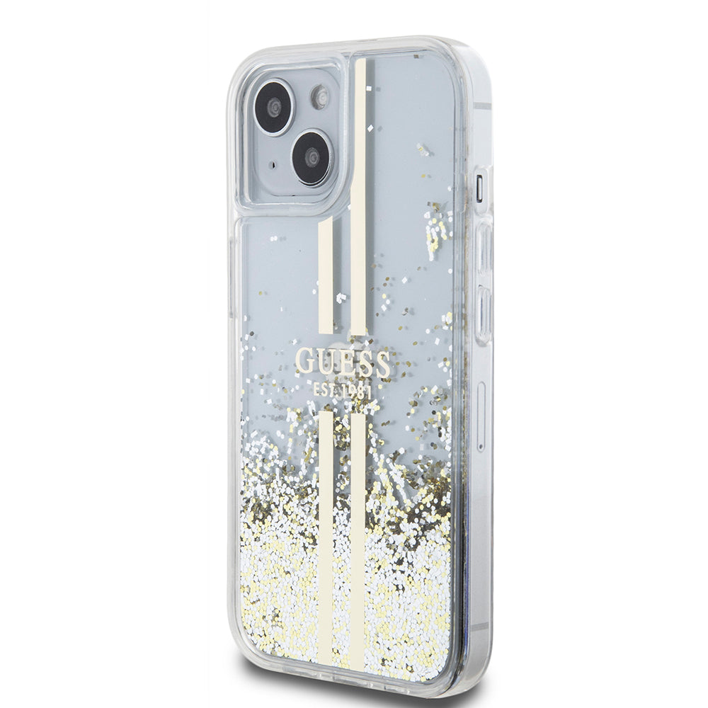 Futrola za Apple iPhone 15, Guess, Liquid Glitter Gold Stripes, Transparentna