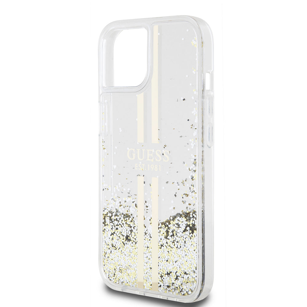 Futrola za Apple iPhone 15, Guess, Liquid Glitter Gold Stripes, Transparentna
