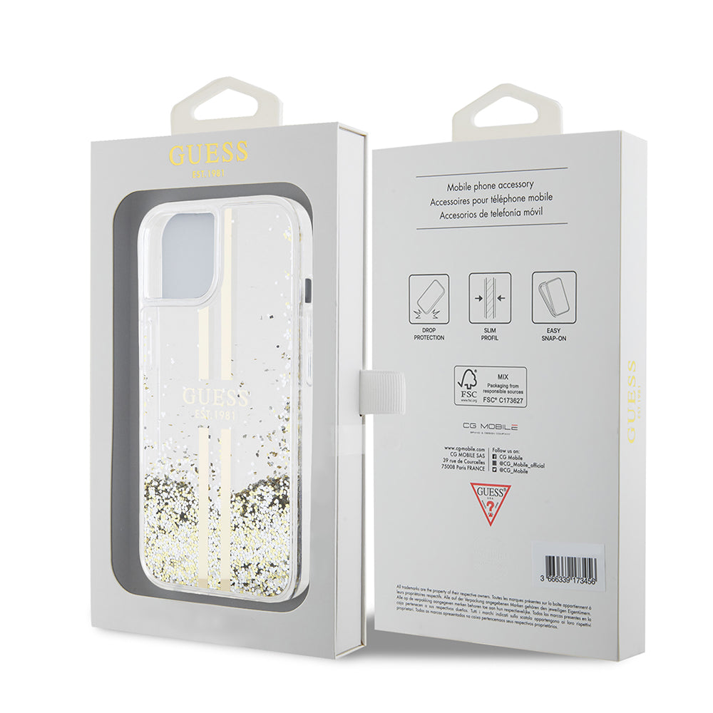 Futrola za Apple iPhone 15, Guess, Liquid Glitter Gold Stripes, Transparentna