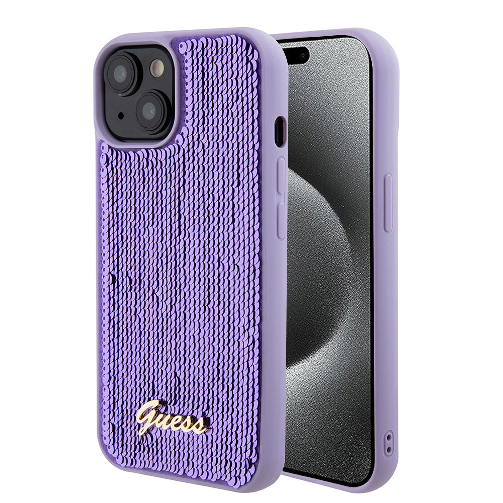 Futrola za Apple iPhone 15, Guess, Sequin Script Metal, Ljubičasta
