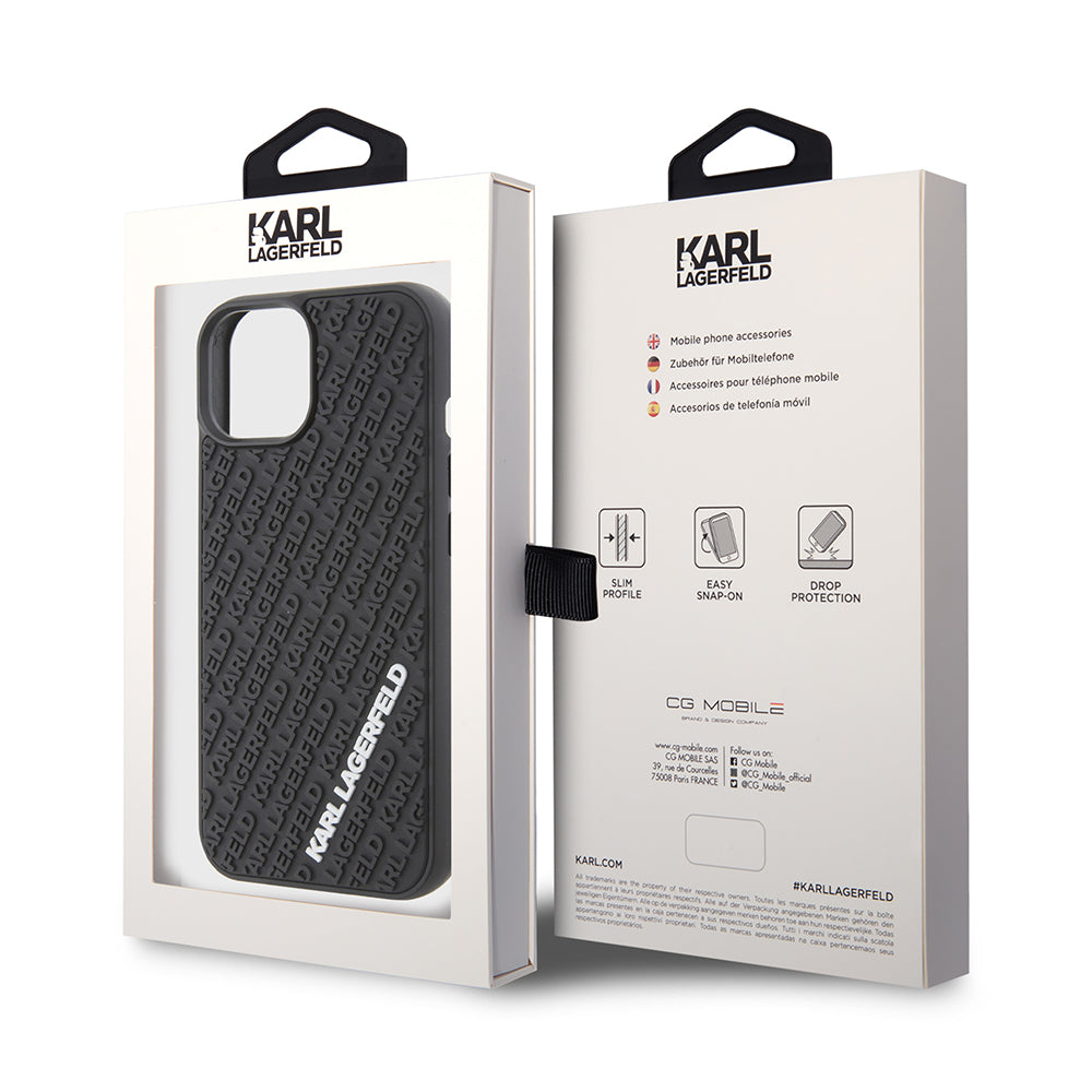Futrola za Apple iPhone 15, Karl Lagerfeld, 3D Rubber Multi Logo, Crna