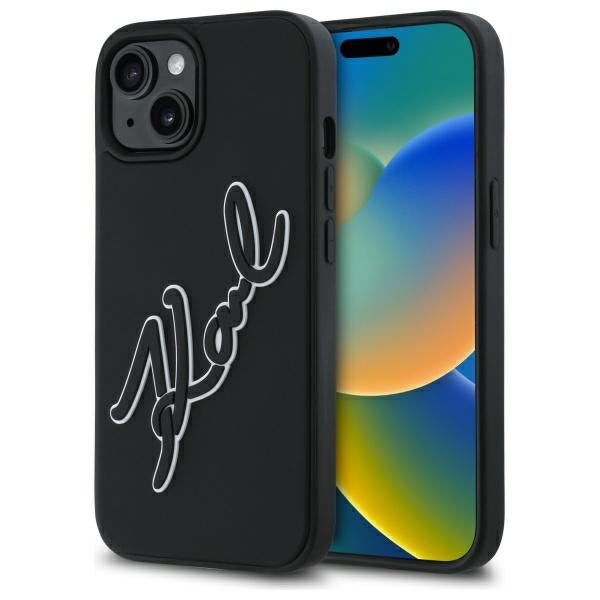 Futrola za Apple iPhone 15, Karl Lagerfeld, 3D Rubber Signature, Crna