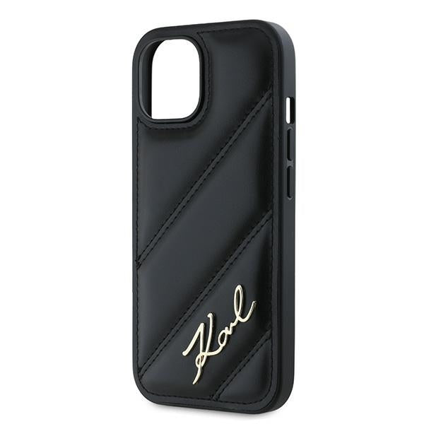 Futrola za Apple iPhone 15, Karl Lagerfeld, Diagonal Quilted Script, Crna