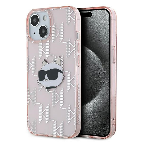 Futrola za Apple iPhone 15, Karl Lagerfeld, IML Luxury Monogram Choupette's Head, Roze