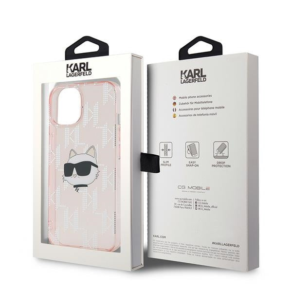 Futrola za Apple iPhone 15, Karl Lagerfeld, IML Luxury Monogram Choupette's Head, Roze