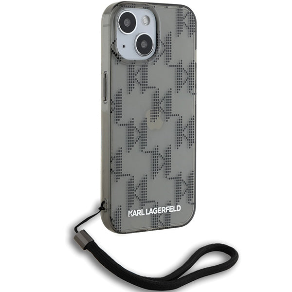 Futrola za Apple iPhone 15, Karl Lagerfeld, IML Luxury Monogram KL Pattern with Strap, Crna