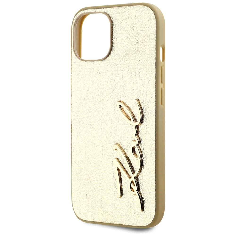 Futrola za Apple iPhone 15, Karl Lagerfeld, Metal Signature, Zlatna