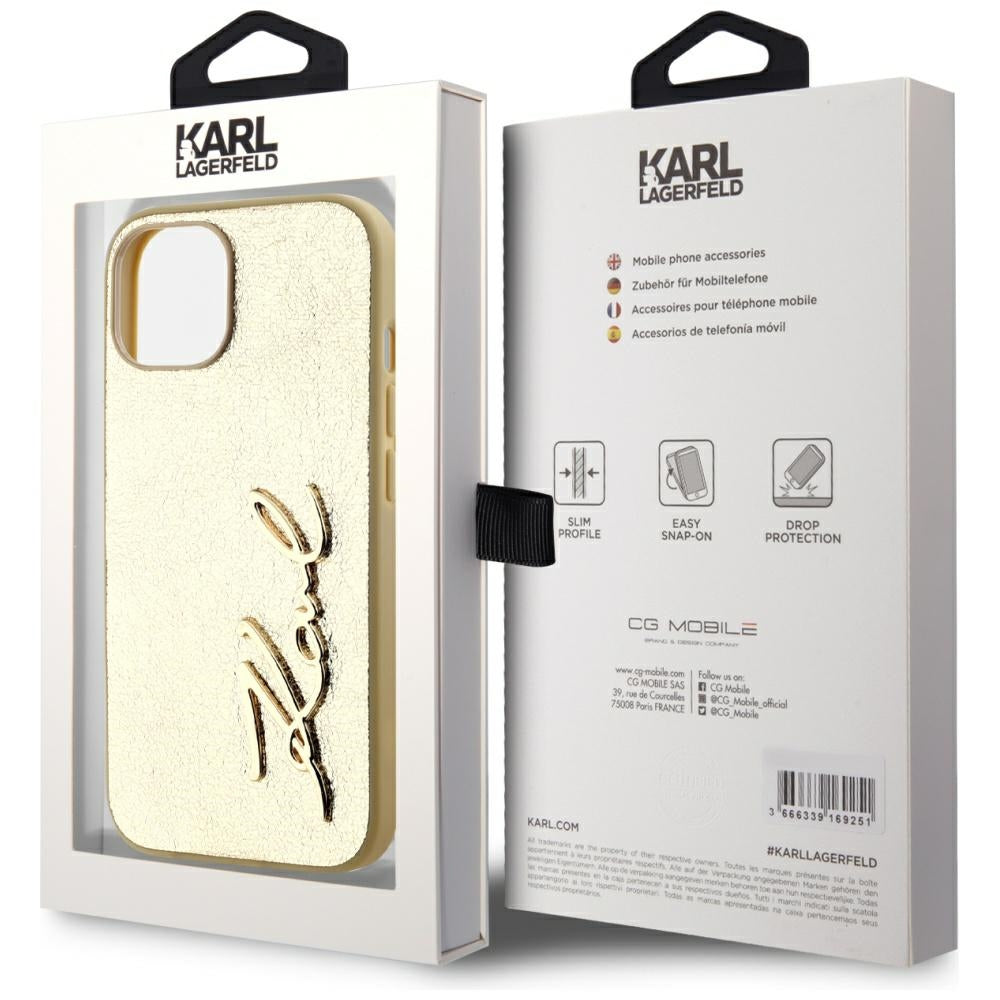 Futrola za Apple iPhone 15, Karl Lagerfeld, Metal Signature, Zlatna
