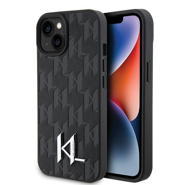 Futrola za Apple iPhone 15, Karl Lagerfeld, Monogram Hot Stamp Metal Logo, Crna